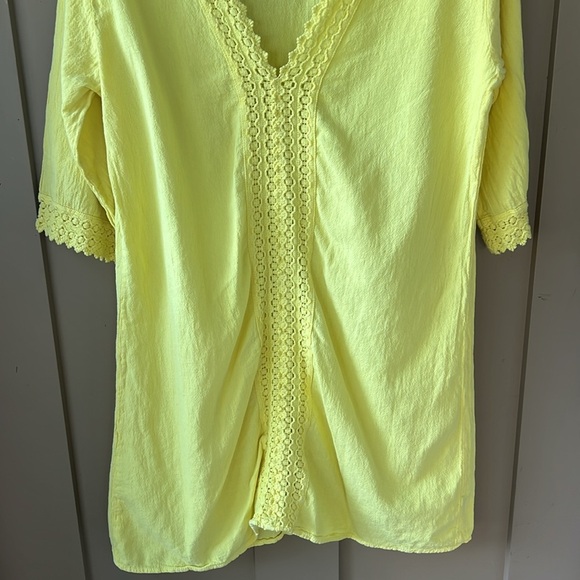 Seaspice Yellow Peruvian Cotton V Neck Swim Cover Medium Crocheted Beachy Boho - Picture 5 of 7